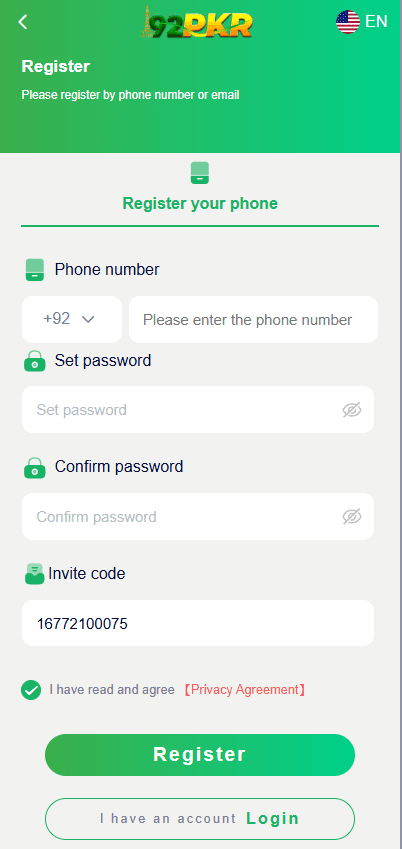 92PKR Register Online Game